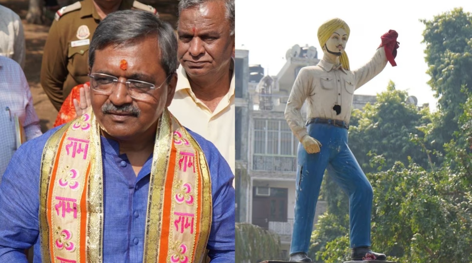 New Delhi: BJP MLA Satish Upadhyay visited Shaheed Bhagat Singh Park, surrounded AAP after seeing the condition of the statue.