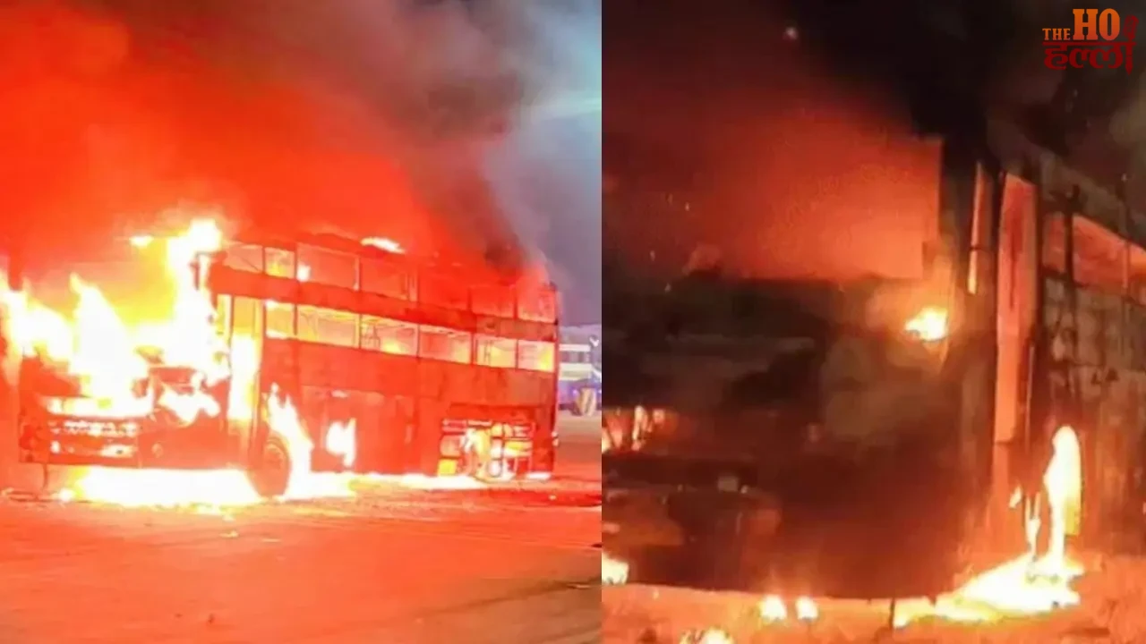 AC Bus Catches Fire on Agra Expressway