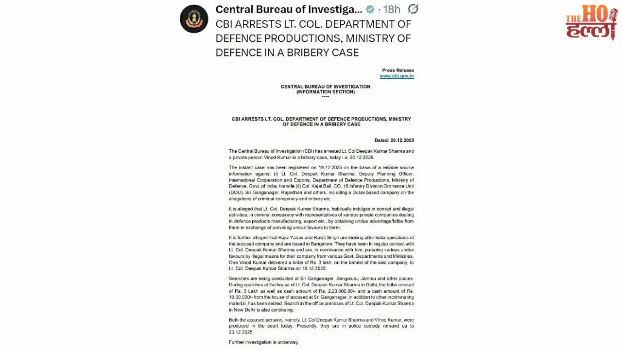 CBI Arrests Defence Ministry Lt Colonel in Bribery Case
