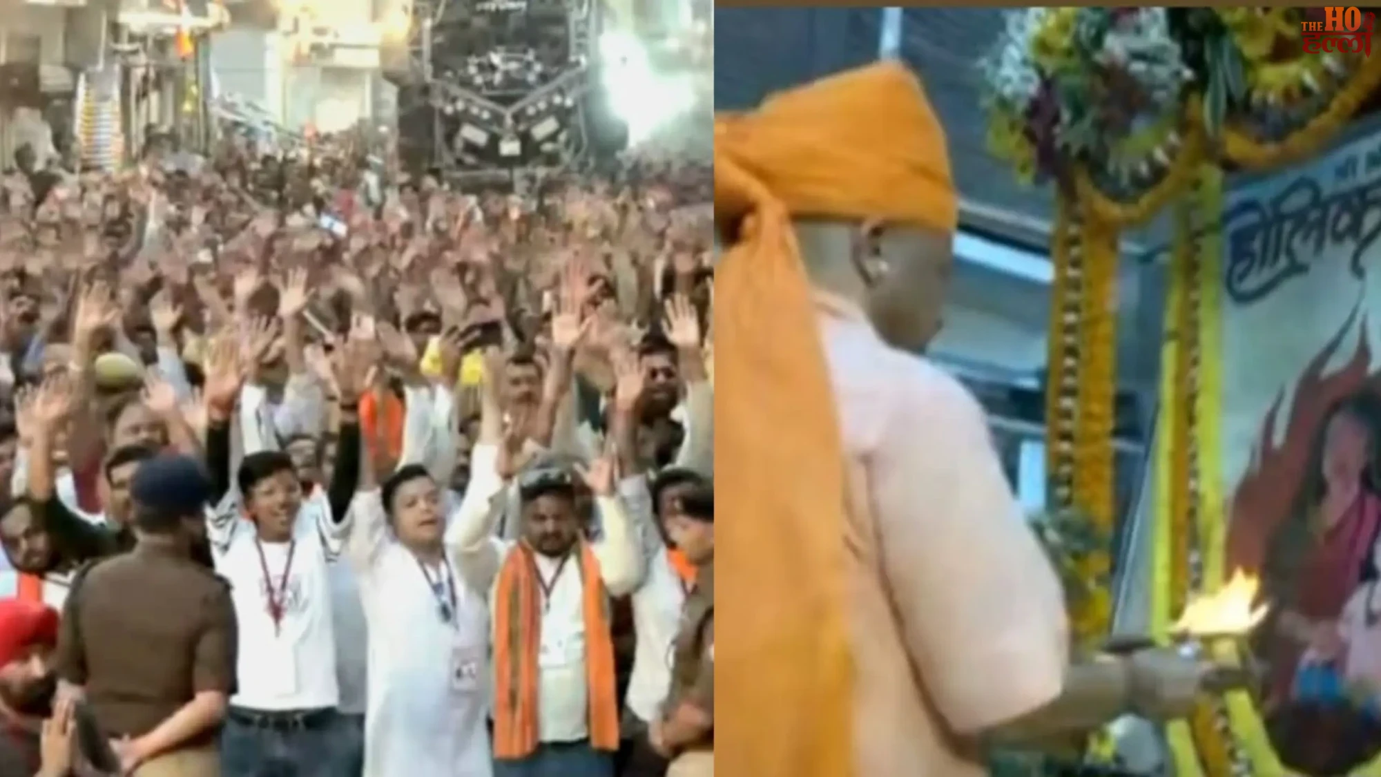 CM Yogi Joins Holika Dahan with Grand Flower Welcome