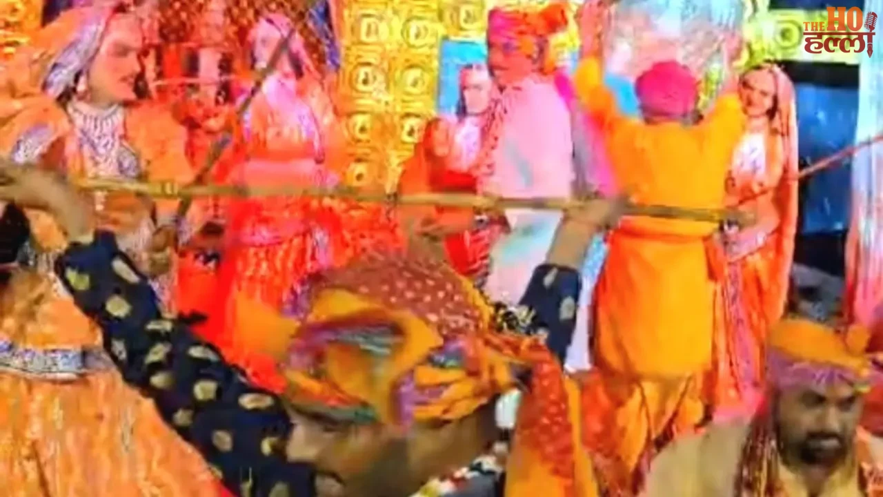 Radha-Krishna's Court Celebrating Lathmar Holi Festivities