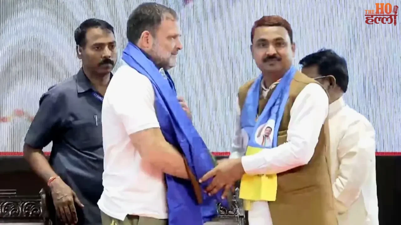 Rahul Gandhi Spotted with a Blue Scarf Addressing Disparity