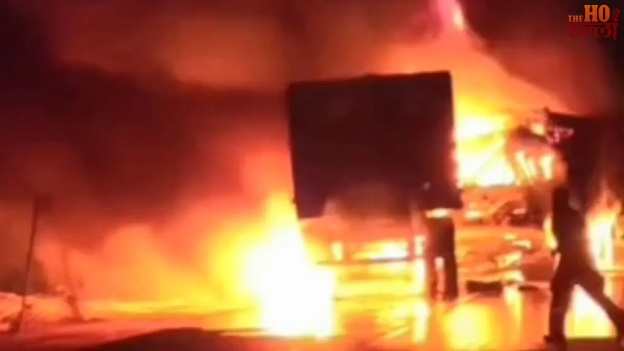 Container-dumper vehicles burst into flames after collision