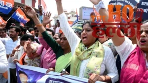 MLA Pallavi Patel Climbs Train Engine in Protest (2)