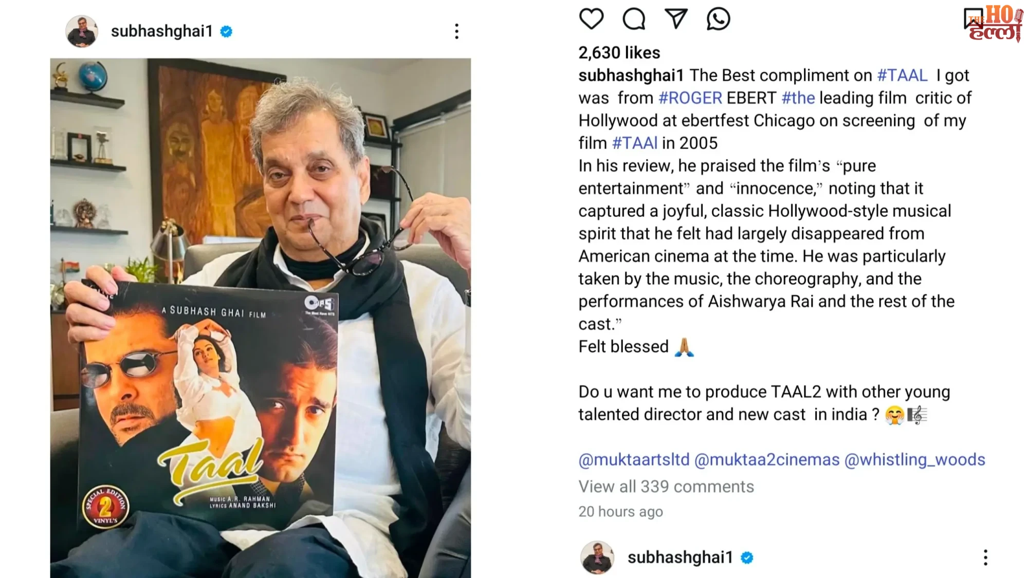 Taal 2 on the Cards Subhash Ghai Teases Sequel