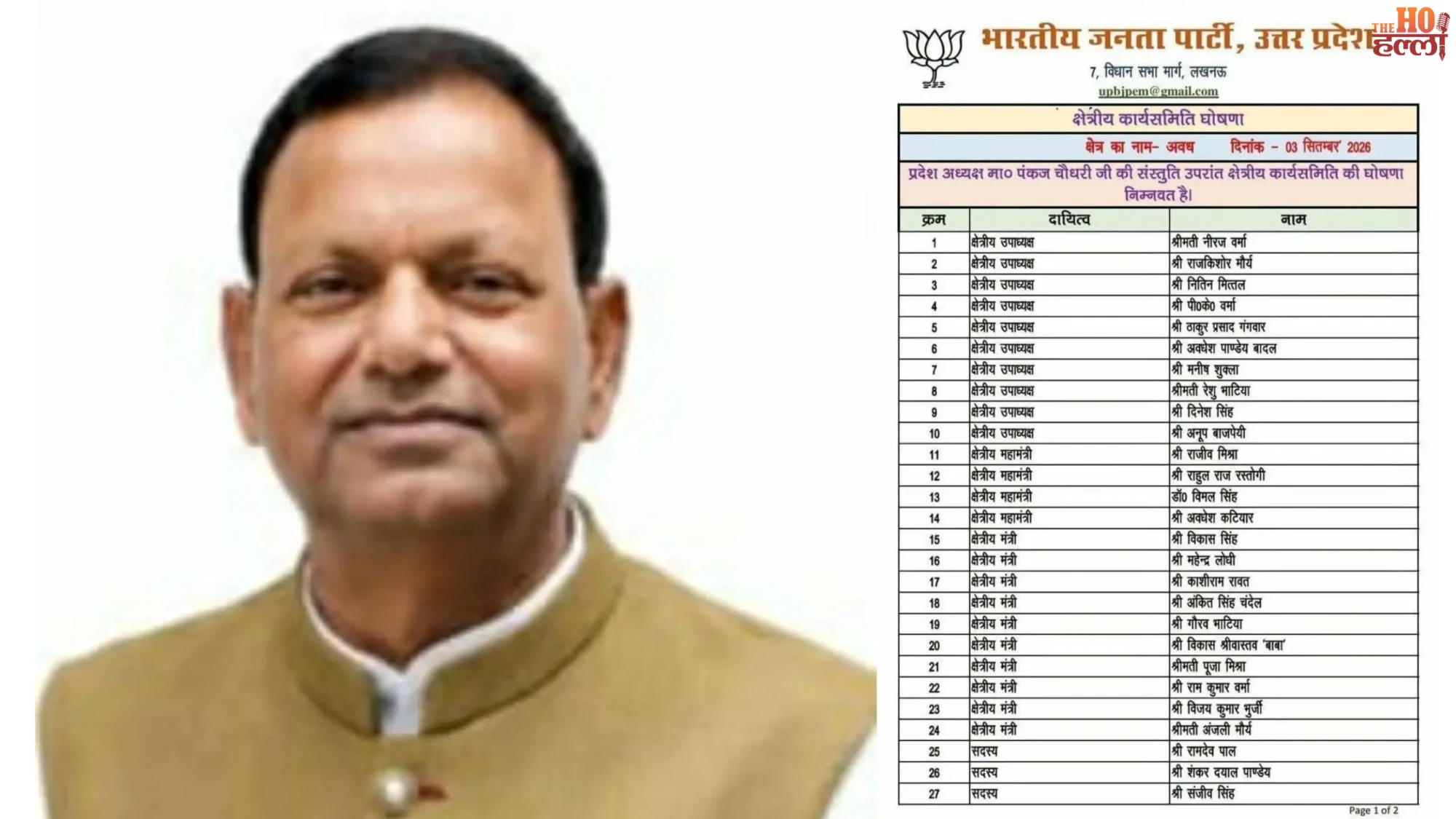 up-bjp-new-regional-working-committees-pankaj-chaudhary-2027-election